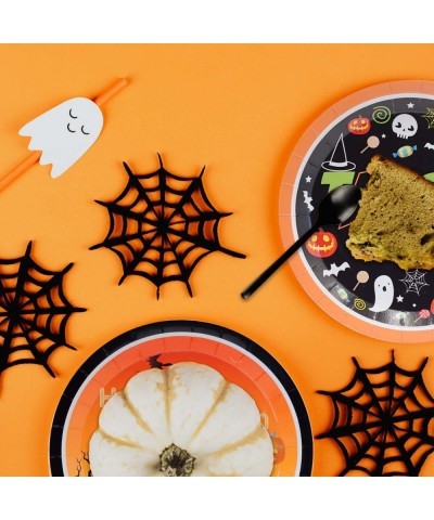 Halloween Paper Plates for Happy Spooky Night Party Table Decoration Supplies 9" Disposable Dinnerware Sets Black Round Desse...