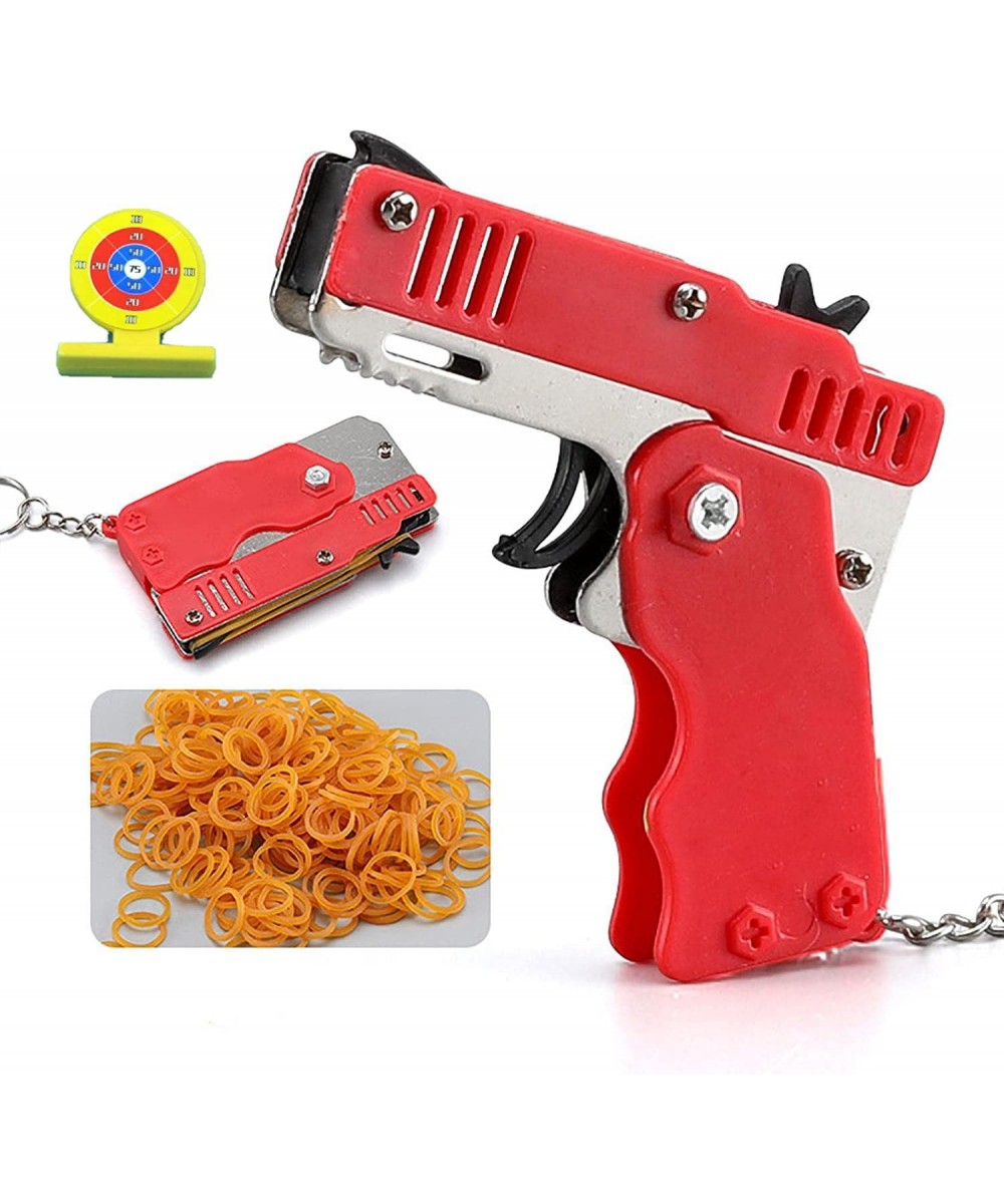 Keychain Rubber Band Toy - Mini Metal Folding Rubber Launcher Toy with 60 Elastic Rubber Bands for Shooting Game Outdoor Acti...