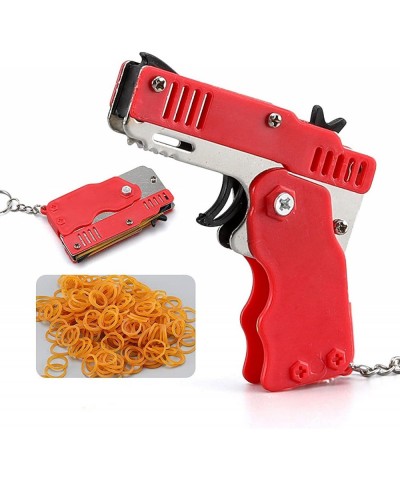 Keychain Rubber Band Toy - Mini Metal Folding Rubber Launcher Toy with 60 Elastic Rubber Bands for Shooting Game Outdoor Acti...