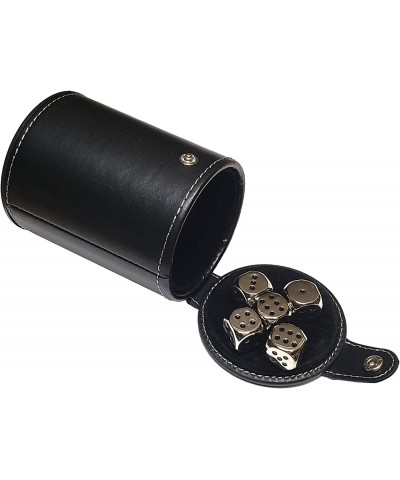 Set of Dice Cup Black PU Leather with Storage Compartment Black Felt Lined + 16mm Zinc Alloy Metal Dice Gift Boxed $39.41 Gam...