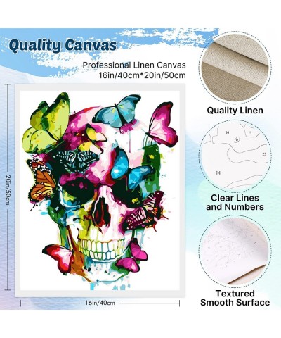 Frameless Paint by Numbers for Adults Children - Colorful Skull & Butterflies 16*20 inches Linen Canvas - DIY Painting by Num...