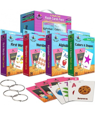 Numbers & Sight Words Flash Cards Set of 4 - Numbers First Words Colors Shapes and Alphabet Flashcards - 4 Binder Rings - 144...