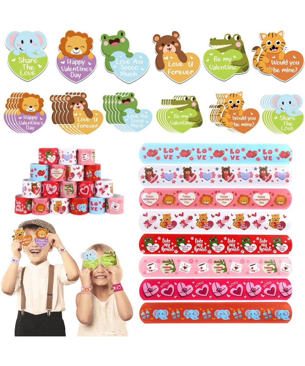 32PCS Valentine's Day Slap Bracelets Animal Slap Wristbands with 36PCS Valentine Day Cards for Kids Party Favors Gift Bag Fil...