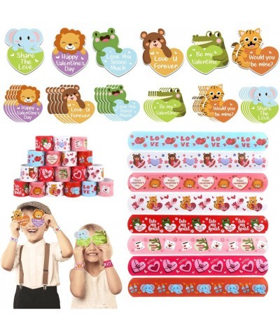 32PCS Valentine's Day Slap Bracelets Animal Slap Wristbands with 36PCS Valentine Day Cards for Kids Party Favors Gift Bag Fil...