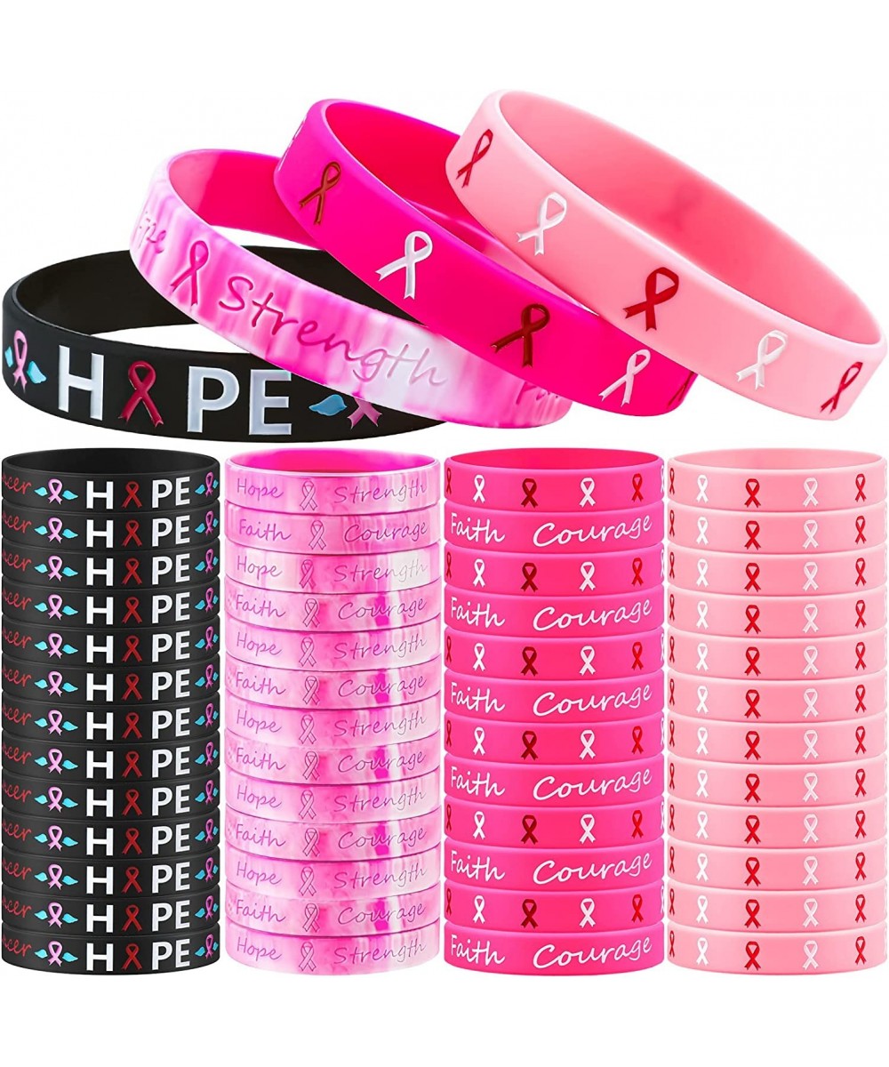 Breast Cancer Awareness Bracelets Silicone Pink Ribbon Wristband Breast Cancer Bracelets Hope Strength Faith Courage Inspirin...