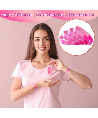 Breast Cancer Awareness Bracelets Silicone Pink Ribbon Wristband Breast Cancer Bracelets Hope Strength Faith Courage Inspirin...