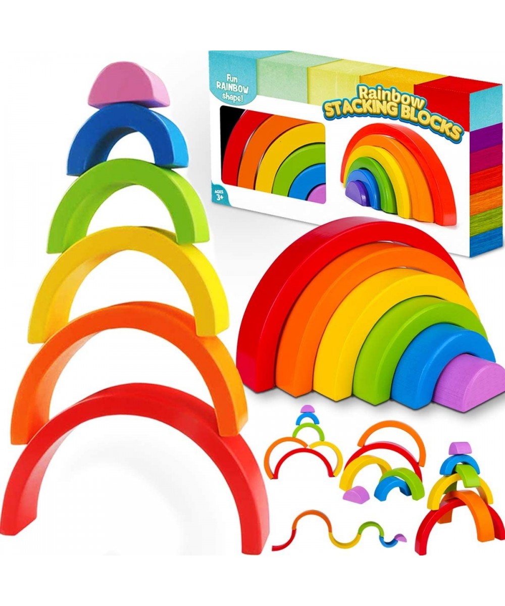 Wooden Toy Rainbow Stacking Toy - 6 Pcs Montessori Toys for 3 Year Old Educational Toy Preschool Activity Learning Creative S...