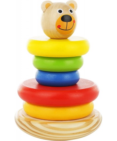 Adorable Bear Wooden Ring Colorful Rainbow Stacker - Solid Wood Educational Baby Toy for Toddler Boys and Girls - Classic Dev...