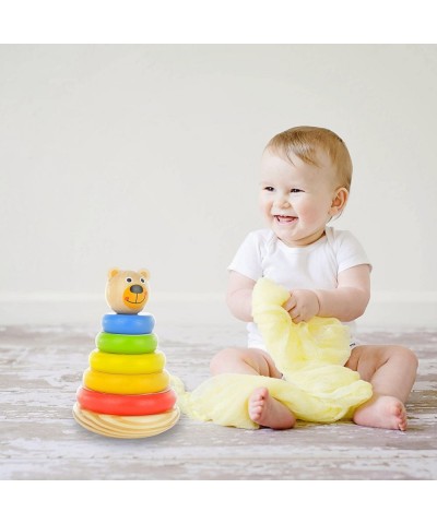 Adorable Bear Wooden Ring Colorful Rainbow Stacker - Solid Wood Educational Baby Toy for Toddler Boys and Girls - Classic Dev...