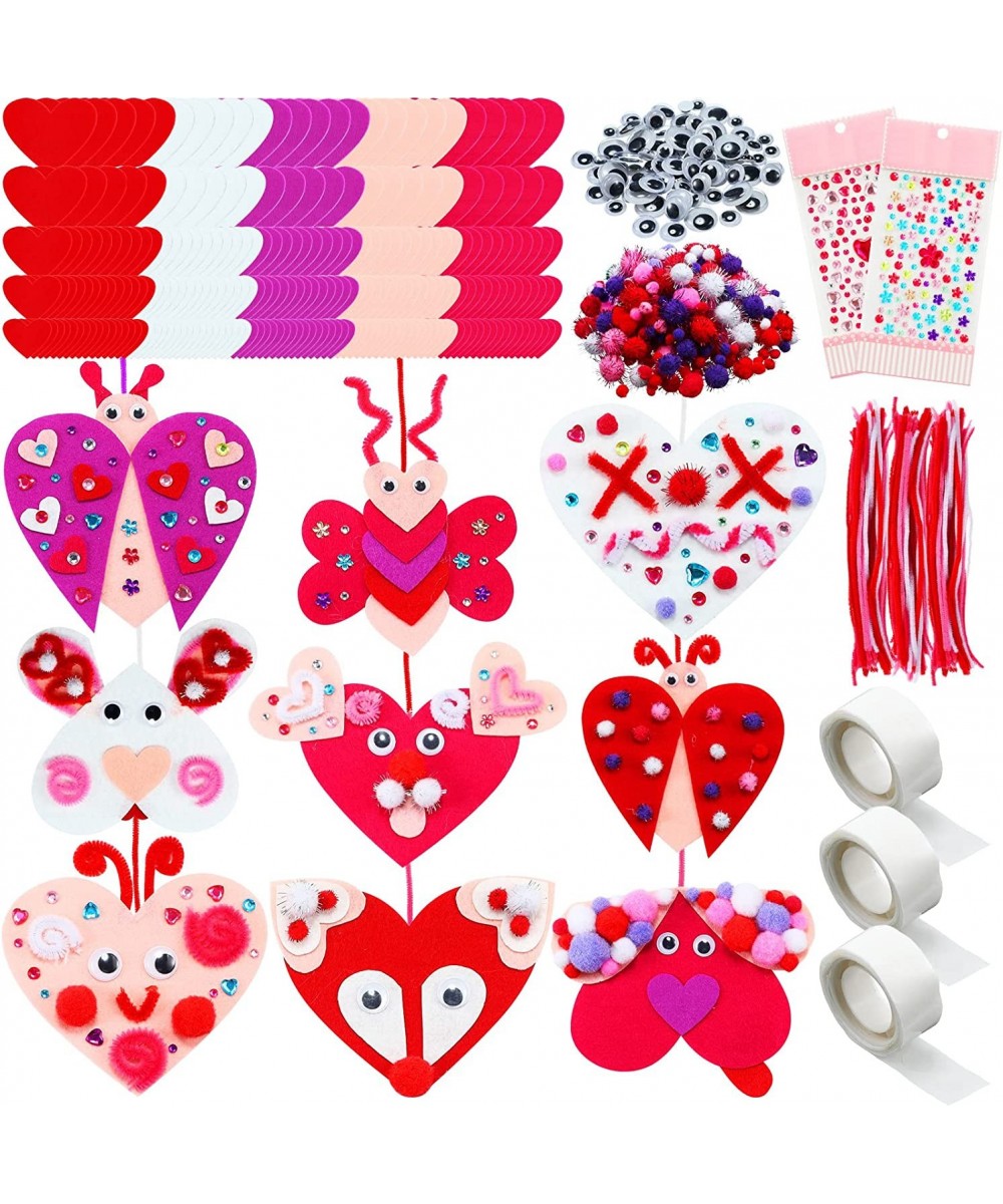 675 Pieces Valentines Day Crafts DIY Felt Heart Kids Valentine Craft Kits Include Felt Hearts Pom-poms Cleaners Googly Eyes G...