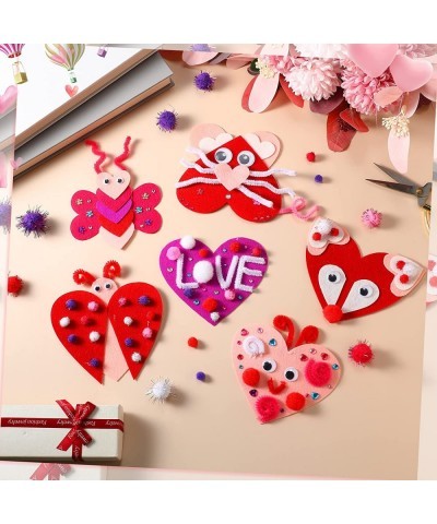 675 Pieces Valentines Day Crafts DIY Felt Heart Kids Valentine Craft Kits Include Felt Hearts Pom-poms Cleaners Googly Eyes G...