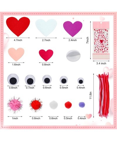 675 Pieces Valentines Day Crafts DIY Felt Heart Kids Valentine Craft Kits Include Felt Hearts Pom-poms Cleaners Googly Eyes G...