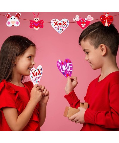 675 Pieces Valentines Day Crafts DIY Felt Heart Kids Valentine Craft Kits Include Felt Hearts Pom-poms Cleaners Googly Eyes G...