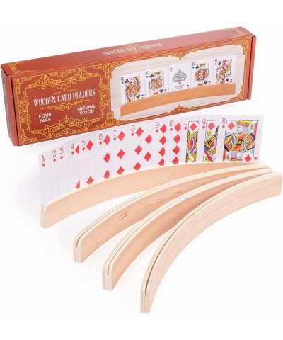 4-pack Premium Wooden Card Holders | Holds Up to 20 Cards Hands-free | Curved Wood Playing Card Organizer for Adults Kids & S...