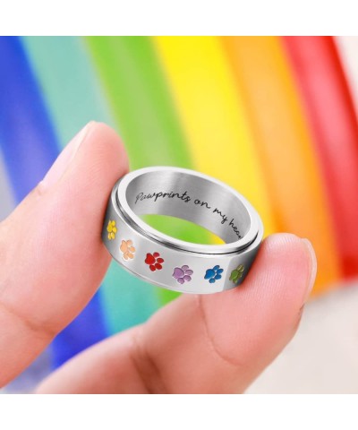 Custom Anxiety Rings Fidget Rings for Women Men Rainbow Stainless Steel Personalized Engraved Stress Relief Spinner Rings Pet...