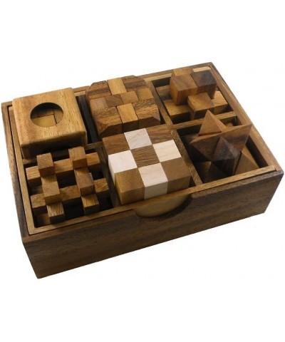 6 Wooden Puzzle Gift Set in A Wood Box - 3D Unique IQ Puzzles $49.71 Brain Teaser Puzzles