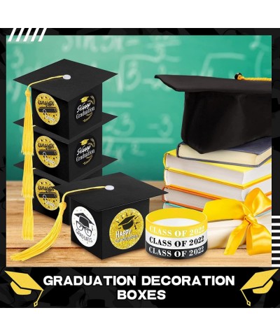 48 Graduation Cap Gift Boxes?and 48?Class of 2022 Silicone Wristbands Bracelets Graduation Party Favor Candy Boxes with Stick...