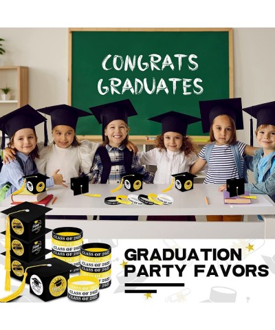 48 Graduation Cap Gift Boxes?and 48?Class of 2022 Silicone Wristbands Bracelets Graduation Party Favor Candy Boxes with Stick...