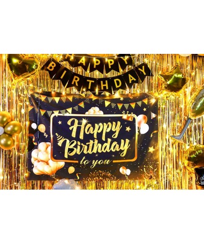 Birthday Party Decoration for Men Gold Curtains Birthday Backdrop Banner & Balloons Set Party Supplies with String Light for ...