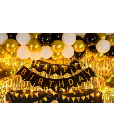 Birthday Party Decoration for Men Gold Curtains Birthday Backdrop Banner & Balloons Set Party Supplies with String Light for ...