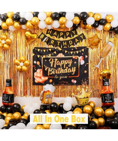 Birthday Party Decoration for Men Gold Curtains Birthday Backdrop Banner & Balloons Set Party Supplies with String Light for ...