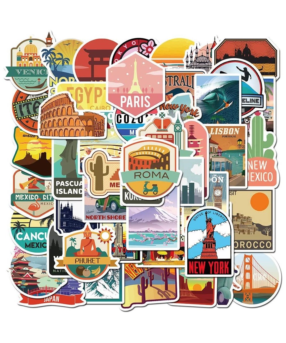 Travel Around The World Stickers 50 Pack Vinyl Laptop Stickers Waterproof Travel Map Stickers for Water Bottles -Graffiti Sti...