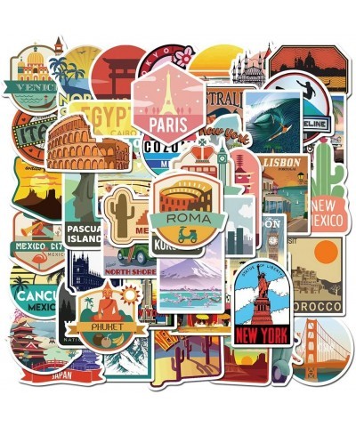 Travel Around The World Stickers 50 Pack Vinyl Laptop Stickers Waterproof Travel Map Stickers for Water Bottles -Graffiti Sti...