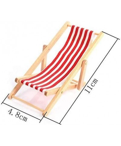 3pcs 1:12 Miniature Foldable Wooden Beach Chair Mini Deck Chair Longue Deck Chair Mini Furniture Accessories with Red/ Blue S...