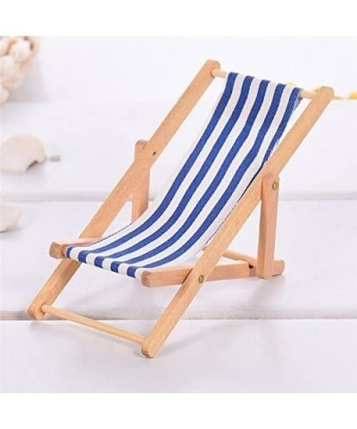 3pcs 1:12 Miniature Foldable Wooden Beach Chair Mini Deck Chair Longue Deck Chair Mini Furniture Accessories with Red/ Blue S...