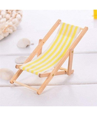 3pcs 1:12 Miniature Foldable Wooden Beach Chair Mini Deck Chair Longue Deck Chair Mini Furniture Accessories with Red/ Blue S...