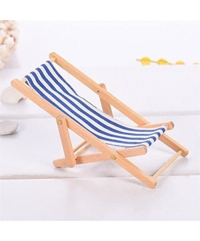 3pcs 1:12 Miniature Foldable Wooden Beach Chair Mini Deck Chair Longue Deck Chair Mini Furniture Accessories with Red/ Blue S...