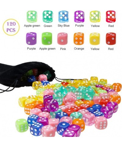 120 Pieces 6 Sided Dice Set Translucent & Solid Games Dice Set Colored Dice with Free a Black Velvet Pouches for Playing Game...