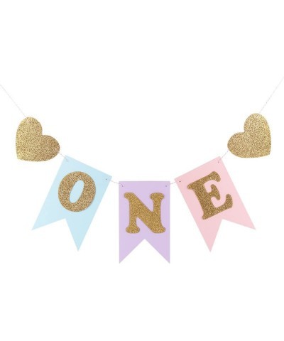 Blue and Pink 1st Birthday Banner Glitter"ONE" and Heart Shapes for Baby Girl Baby Shower High Chair Decoration Wall Decor $1...