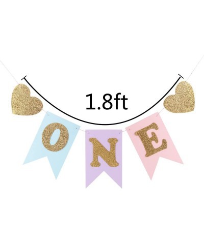 Blue and Pink 1st Birthday Banner Glitter"ONE" and Heart Shapes for Baby Girl Baby Shower High Chair Decoration Wall Decor $1...