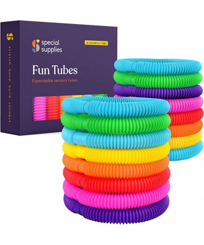 16-Pack Pull and Stretch Fun Tubes for Kids - Pop Bend Build and Connect Toy Provide Tactile and Auditory Sensory Play Colorf...