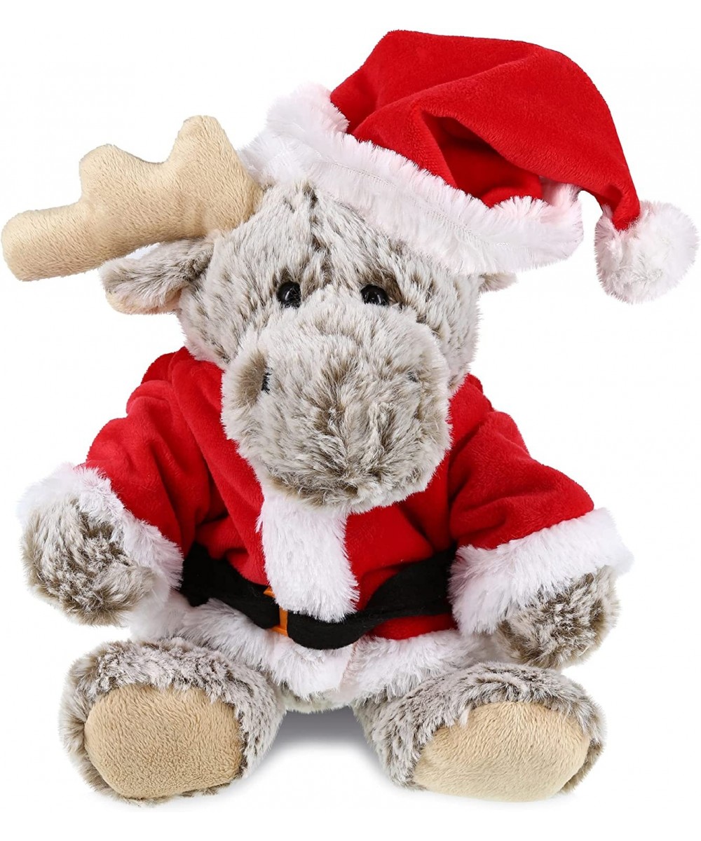 Santa Sitting Moose Stuffed Animal Plush Toy with Hooded Sweater - Super Soft Wild Animal Dress Up with Red Santa Claus Outfi...