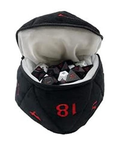 D20 Plush Dice Bag for Dungeons and Dragons in Black with Red Designs - The Perfect Zippered dice and trinkets Holder for Dun...