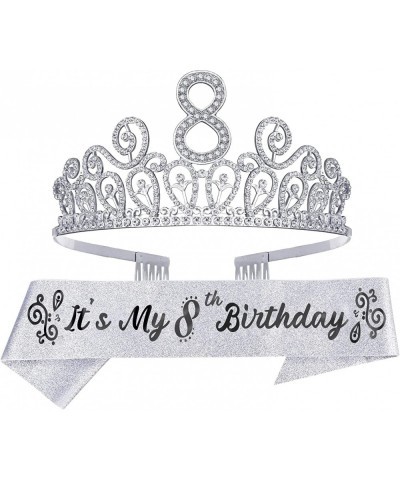 8th Birthday Sash and Tiara for Girls - Fabulous Glitter Sash + Ripples Rhinestone Silver Premium Metal Tiara for Girls 8th B...