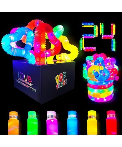 24 Pcs Glow in The Dark Party Supplies Party Favors for Kids 4-8 Led Pop Tubes Glow Sticks Bulk for Kids Light Up Fidget Tube...