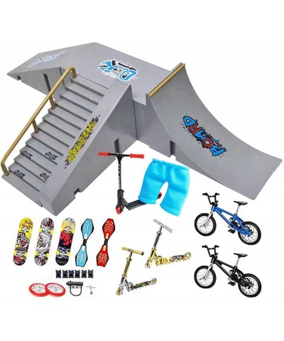 Skate Park Kit 15 PCS Finger Skateboard Ramp Set Including Ramps Skateboards Scooters Bikes Blue Finger Pants and Vitality Bo...