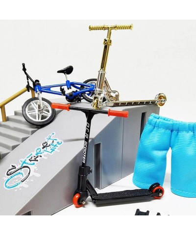 Skate Park Kit 15 PCS Finger Skateboard Ramp Set Including Ramps Skateboards Scooters Bikes Blue Finger Pants and Vitality Bo...