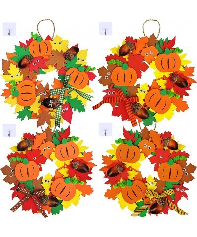 12 Kits 3D Pumpkin Fall Leaf Wreath Craft Kit DIY Thanksgiving Wreath with Maple Leaves Acorns Bows Wiggle Eyes for Kids Craf...