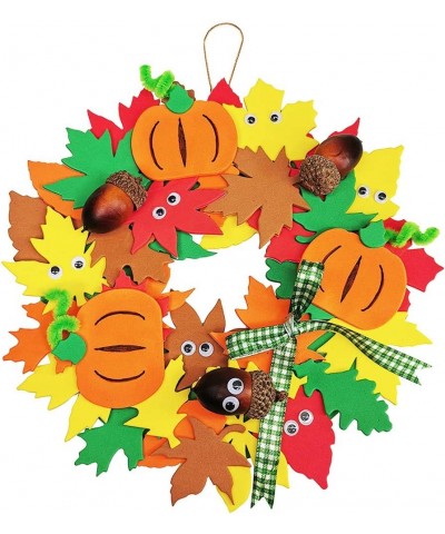 12 Kits 3D Pumpkin Fall Leaf Wreath Craft Kit DIY Thanksgiving Wreath with Maple Leaves Acorns Bows Wiggle Eyes for Kids Craf...