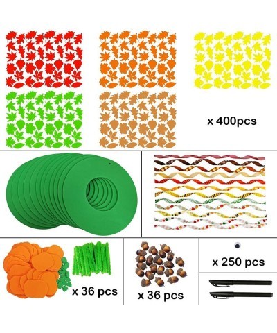 12 Kits 3D Pumpkin Fall Leaf Wreath Craft Kit DIY Thanksgiving Wreath with Maple Leaves Acorns Bows Wiggle Eyes for Kids Craf...