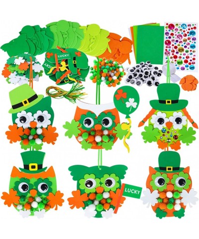 24 Sets Owl Shamrock Ornaments St. Patrick's Day Decorations Craft Kits Assorted Owl Four-Leaf Clover Lucky Shamrock Foam Sti...