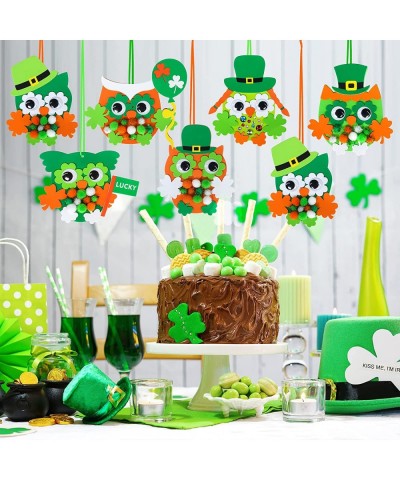 24 Sets Owl Shamrock Ornaments St. Patrick's Day Decorations Craft Kits Assorted Owl Four-Leaf Clover Lucky Shamrock Foam Sti...