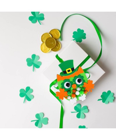 24 Sets Owl Shamrock Ornaments St. Patrick's Day Decorations Craft Kits Assorted Owl Four-Leaf Clover Lucky Shamrock Foam Sti...