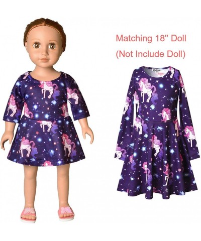 QPANCY Matching Doll&Girls Dresses Long Sleeve Unicorn Outfits Cotton Clothes $31.48 Doll Accessories