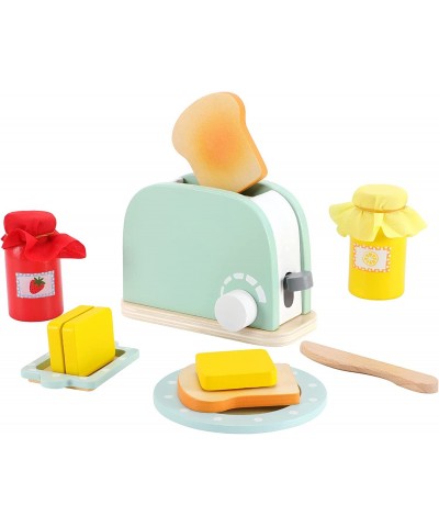 Wooden Kitchen Toys 11Pcs Pop Up Toaster Play Bread Maker with Bread Slice Knife Butter Sauce Toddler Kitchen Accessories for...