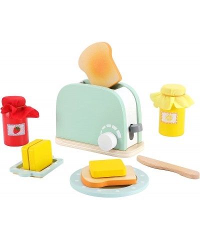 Wooden Kitchen Toys 11Pcs Pop Up Toaster Play Bread Maker with Bread Slice Knife Butter Sauce Toddler Kitchen Accessories for...